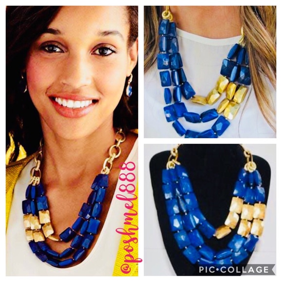 Stella & Dot | Retired Vivid Blue+Gold Chain Link Bahari Statement Neckl… - Picture 5 of 10